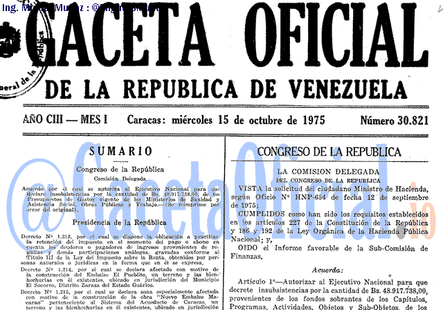 Gaceta Oficial 30821 del 15 Octubre 1975