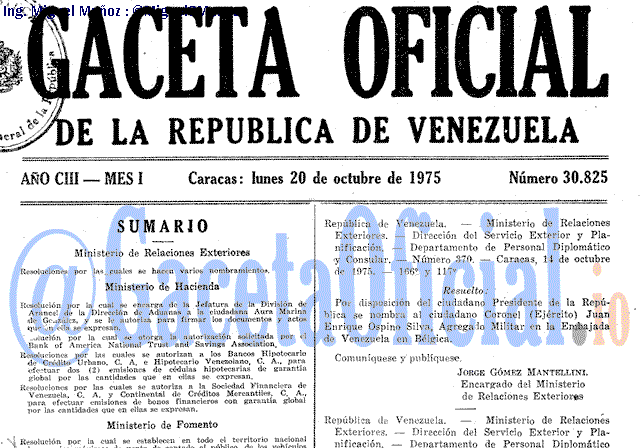 Gaceta Oficial 30825 del 20 Octubre 1975