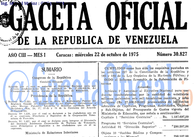 Gaceta Oficial 30827 del 22 Octubre 1975