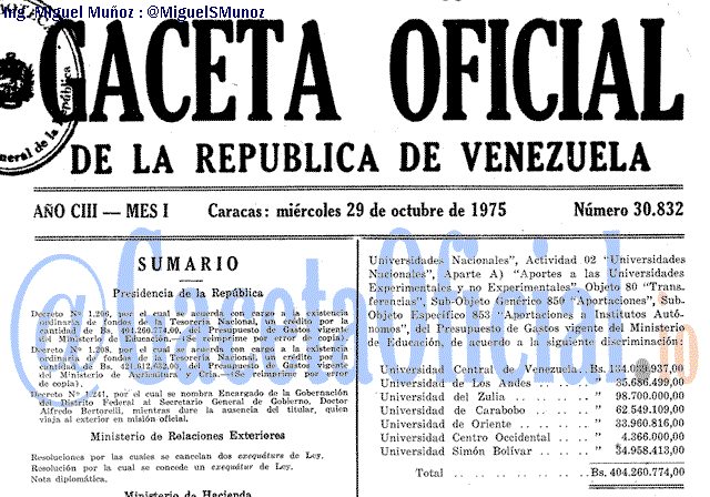 Gaceta Oficial 30832 del 29 Octubre 1975