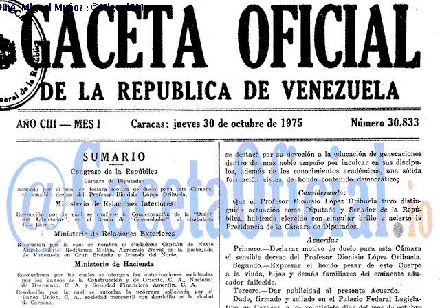 Gaceta Oficial 30833 del 30 Octubre 1975