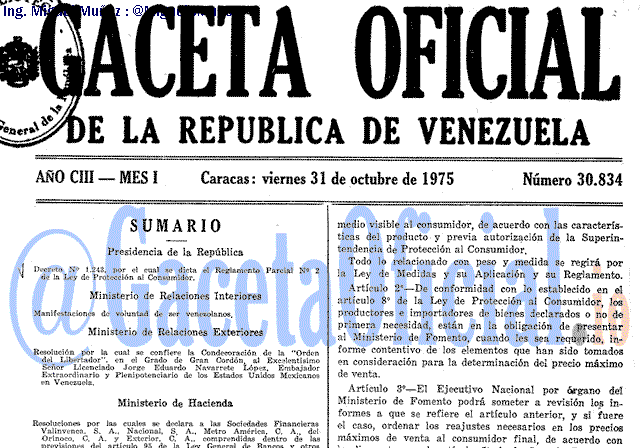 Gaceta Oficial 30834 del 31 Octubre 1975