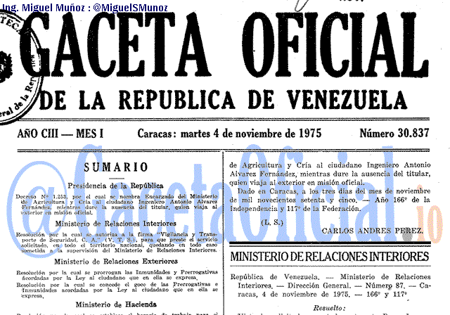 Gaceta Oficial 30837 del 4 Noviembre 1975