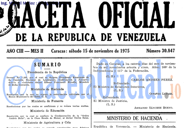 Gaceta Oficial 30847 del 15 Noviembre 1975