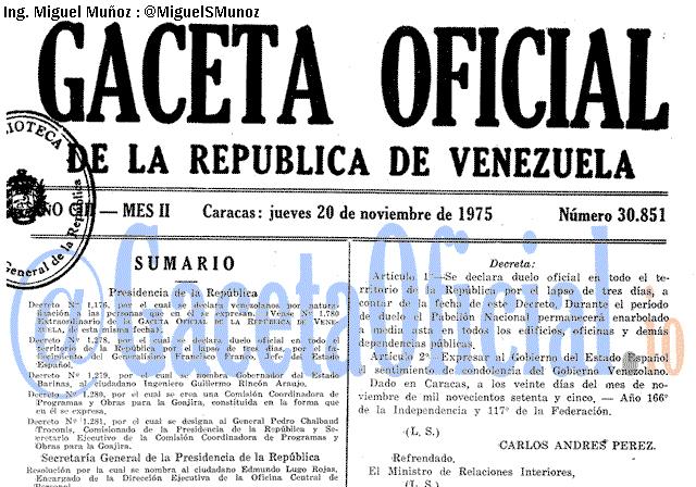 Gaceta Oficial 30851 del 20 Noviembre 1975