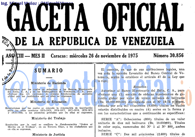 Gaceta Oficial 30856 del 26 Noviembre 1975