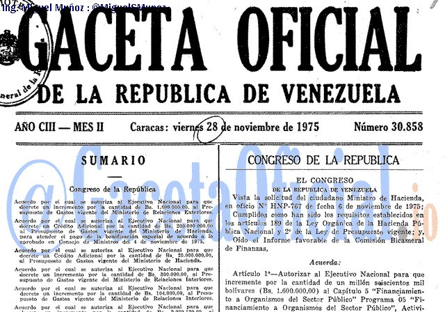 Gaceta Oficial 30858 del 28 Noviembre 1975