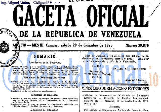 Gaceta Oficial 30876 del 20 Diciembre 1975