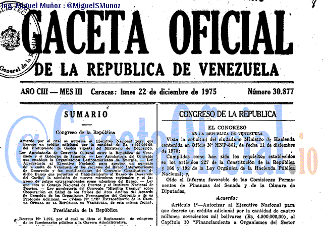 Gaceta Oficial 30877 del 22 Diciembre 1975