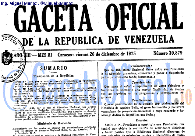 Gaceta Oficial 30879 del 26 Diciembre 1975