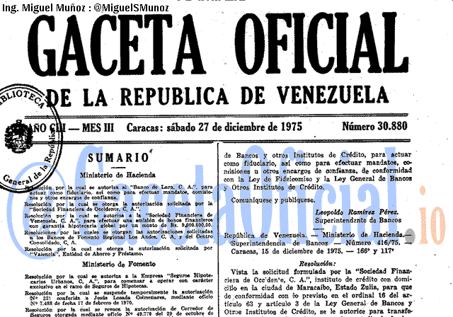 Gaceta Oficial 30880 del 27 Diciembre 1975