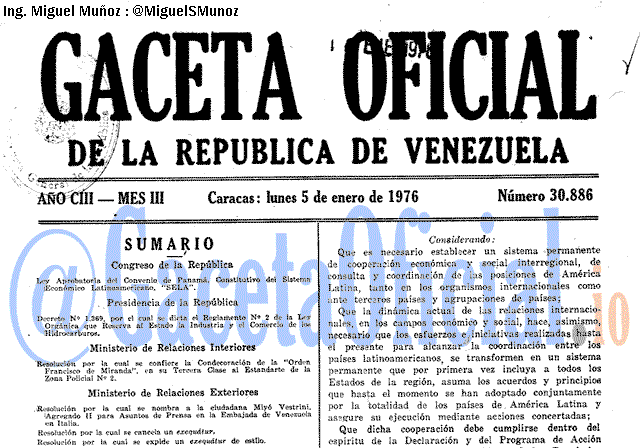 Gaceta Oficial 30886 del 5 Enero 1976