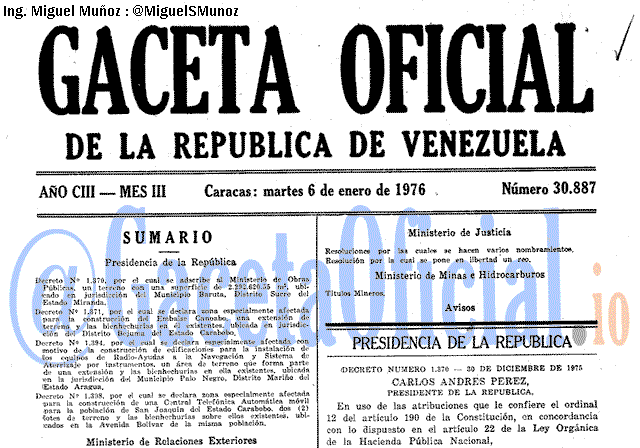 Gaceta Oficial 30887 del 6 Enero 1976