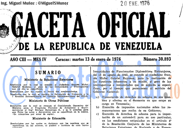 Gaceta Oficial 30893 del 13 Enero 1976