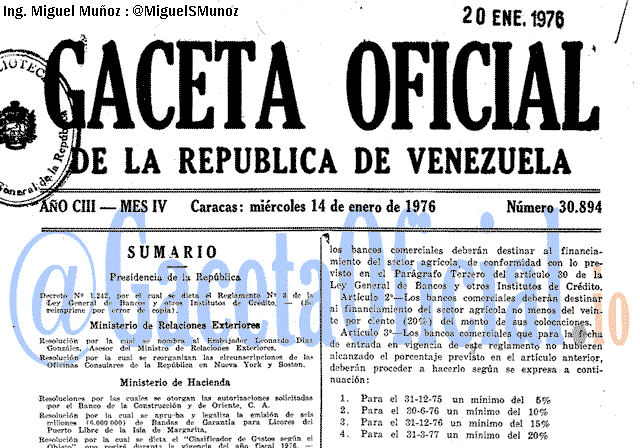 Gaceta Oficial 30894 del 14 Enero 1976