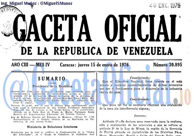 Gaceta Oficial 30895 del 15 Enero 1976