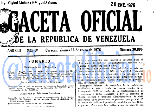Gaceta Oficial 30896 del 16 Enero 1976