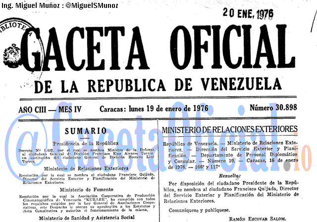 Gaceta Oficial 30898 del 19 Enero 1976