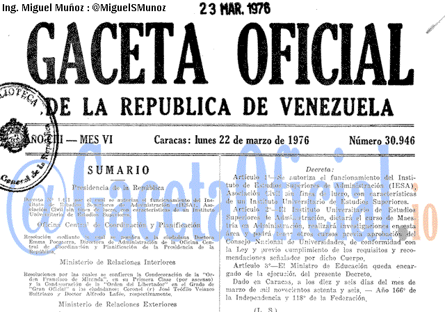 Gaceta Oficial 30946 del 22 Marzo 1976