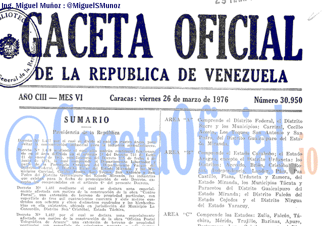 Gaceta Oficial 30950 del 26 Marzo 1976