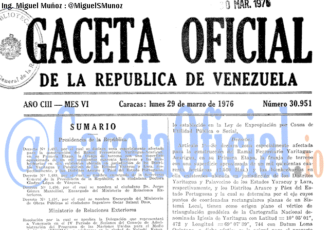 Gaceta Oficial 30951 del 29 Marzo 1976