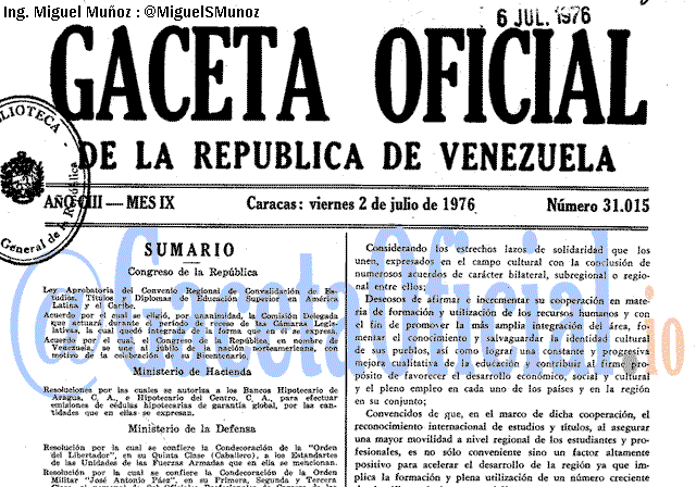 Gaceta Oficial 31015 del 2 Julio 1976