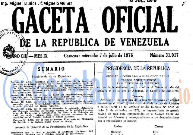 Gaceta Oficial 31017 del 7 Julio 1976