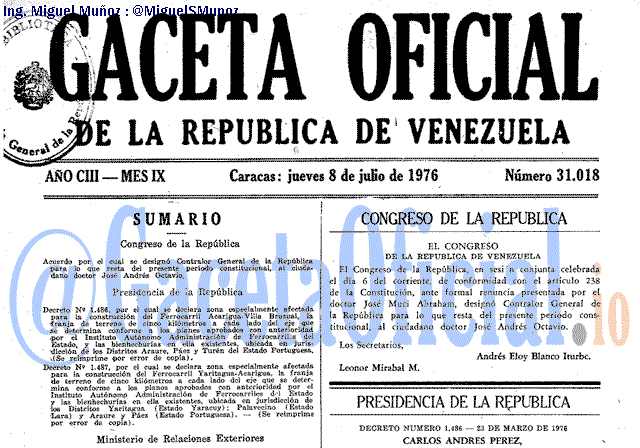Gaceta Oficial 31018 del 8 Julio 1976