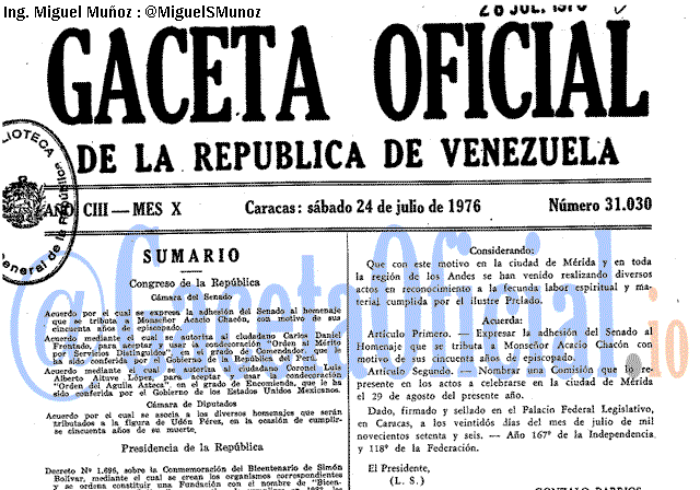 Gaceta Oficial 31030 del 24 Julio 1976