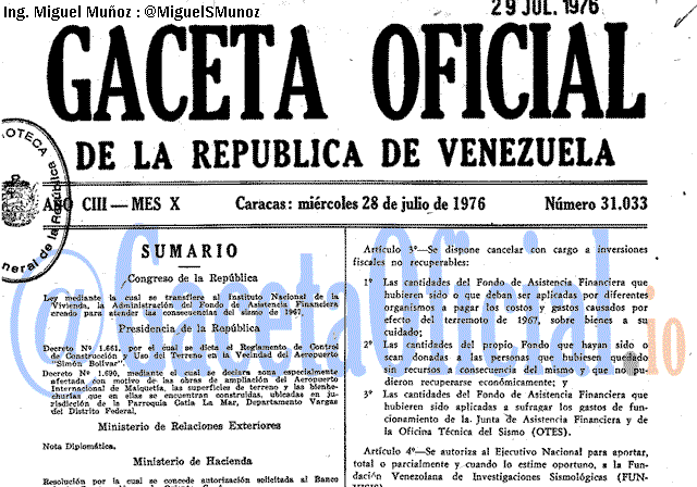 Gaceta Oficial 31033 del 28 Julio 1976