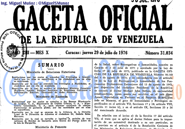 Gaceta Oficial 31034 del 29 Julio 1976