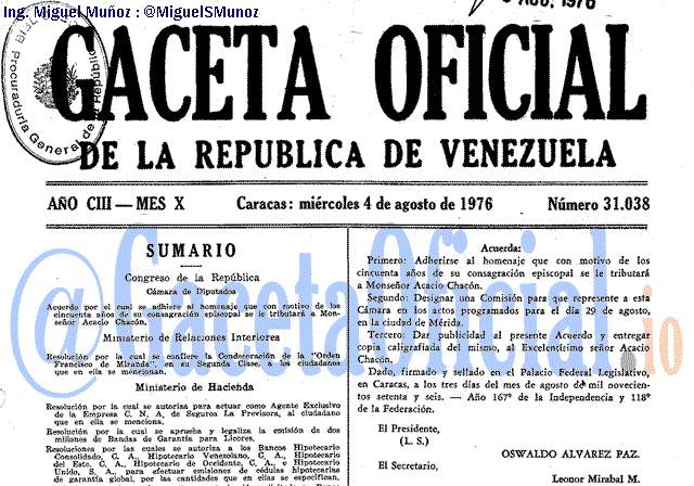 Gaceta Oficial 31038 del 4 Agosto 1976