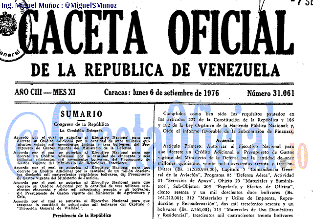 Gaceta Oficial 31061 del 6 Septiembre 1976