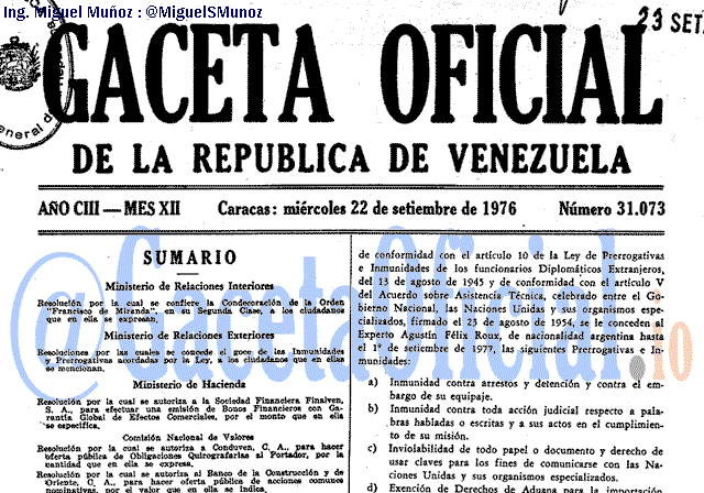 Gaceta Oficial 31073 del 22 Septiembre 1976