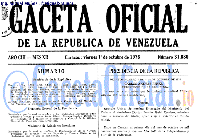 Gaceta Oficial 31080 del 1 Octubre 1976