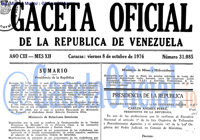 Gaceta Oficial 31085 del 8 Octubre 1976