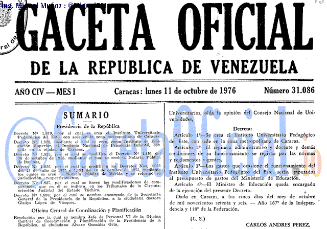 Gaceta Oficial 31086 del 11 Octubre 1976