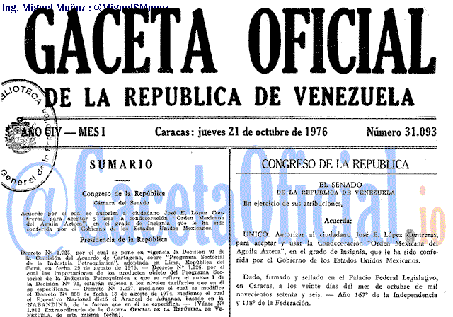 Gaceta Oficial 31093 del 21 Octubre 1976