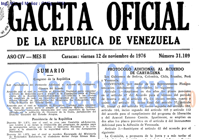 Gaceta Oficial 31109 del 12 Noviembre 1976