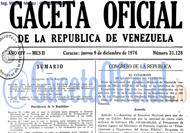 Gaceta Oficial 31128 del 9 Diciembre 1976