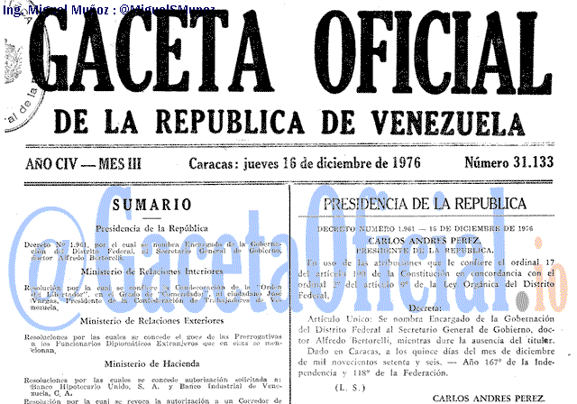 Gaceta Oficial 31133 del 16 Diciembre 1976