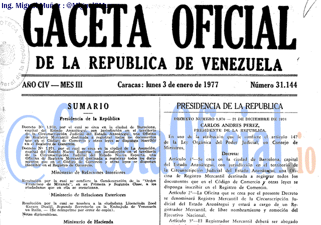 Gaceta Oficial 31144 del 3 Enero 1977
