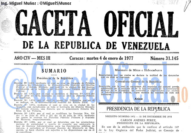 Gaceta Oficial 31145 del 4 Enero 1977