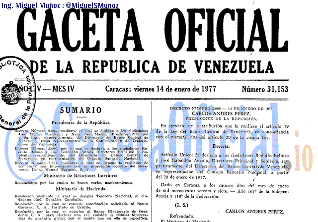 Gaceta Oficial 31153 del 14 Enero 1977