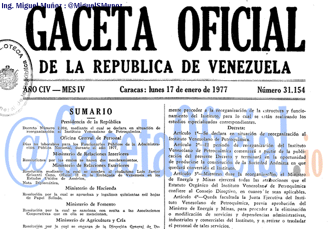 Gaceta Oficial 31154 del 17 Enero 1977