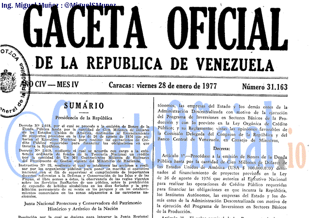 Gaceta Oficial 31163 del 28 Enero 1977
