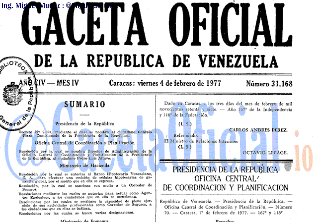 Gaceta Oficial 31168 del 4 Febrero 1977