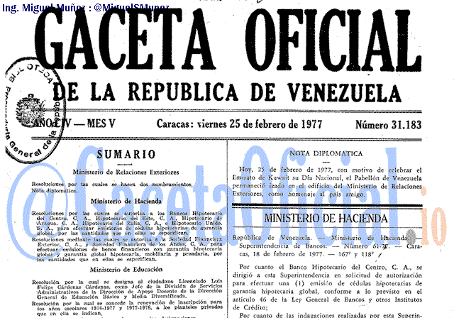 Gaceta Oficial 31183 del 25 Febrero 1977