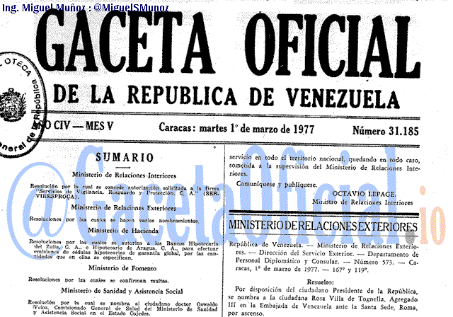 Gaceta Oficial 31185 del 1 Marzo 1977