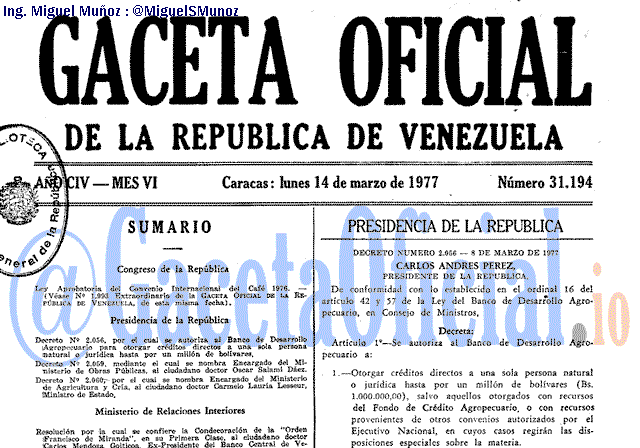 Gaceta Oficial 31194 del 14 Marzo 1977